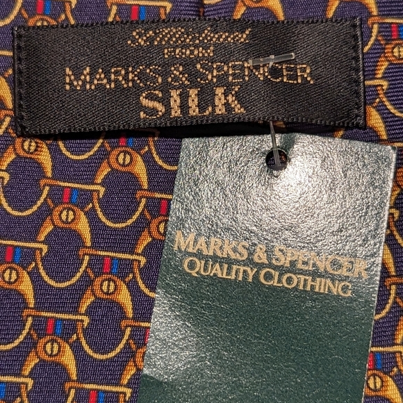 Marks & Spencer Navy and Gold horse bit pattern tie. brand new. - Picture 2 of 4